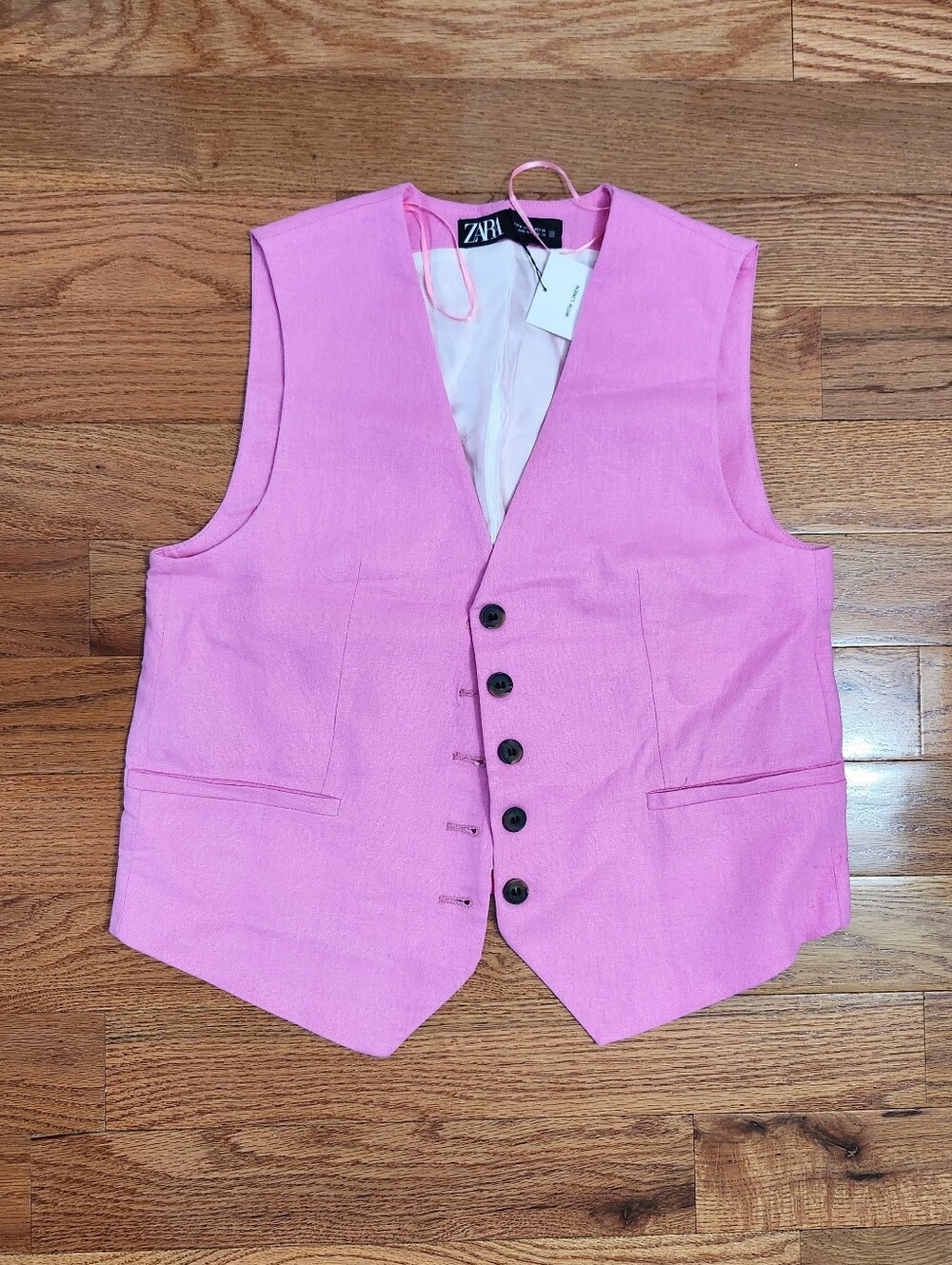Zara Pink Linen Blend Tailored Vest
